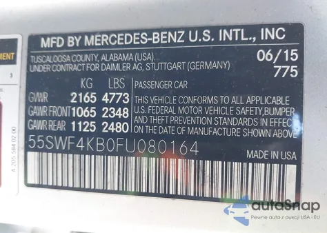 2015 Mercedes-Benz C 300 4Matic/Luxury 4Matic/Sport 4Matic из США, поврежденный, VIN 55SWF4KB0FU080164